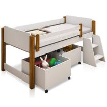 Cama Infantil Alta Mary com Nichos para Brinquedos e Colchão