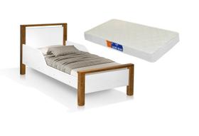 cama infantil branco marrom com colchão com proteção reforçada com colchão