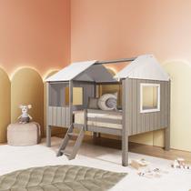 Cama Infantil Cabana em Madeira Maciça Teddi Cinza Rústico/Branco Rústico Cama Infantil Cabana em Madeira Maciça Teddi Cinza Rústico/Branco Rústico