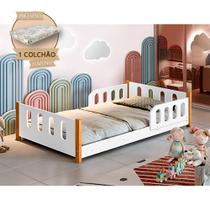 Cama Infantil Camila Branca com Colchão e Grade de Proteção Conforto e Segurança