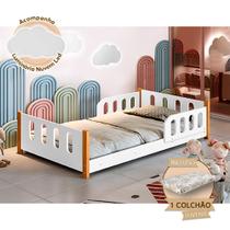 Cama Infantil Camila Completa Branca com Colchão, Grade e Luminária Led