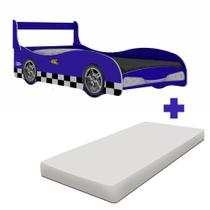 Cama Infantil Carro Com Colchão Solteiro Rally Azul Gelius