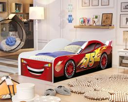 Cama Infantil Carro Corrida Mcqueen Para Meninos Adesivada