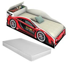 Cama Infantil Carro Esportivo Vermelho com Baú e Colchão Design Moderno, Espaço Interno e Conforto para o Quarto das Crianças Cama Infantil Carro Esportivo Vermelho com Baú e Colchão Design Moderno, Espaço Interno e Conforto para o Quarto das Crianças