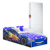 Cama Infantil Carros Montessoriana em MDF Com Colchão e Grades para Quarto de Menino