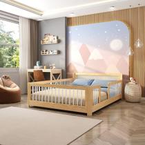 Cama Infantil Casal Montessoriano Wave com Rattan Casatema Branco/Natural