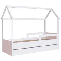 Cama Infantil Casinha Com 2 Gavetas Infix C06 Branco/Rosa - Mpozenato