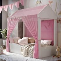 Cama Infantil Colina Casinha Com Voal Branco Rosa Cama Infantil Colina Casinha Com Voal Branco Rosa