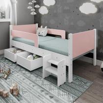 Cama Infantil Com 2 Baus Organizador E Escada Luna Plus Branco/Rosa Com Colchão