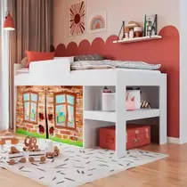 Cama Infantil com Cabaninha e Prateleira Multiuso Branco