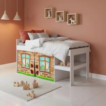 Cama Infantil com Cabaninha e Prateleira Multiuso Branco