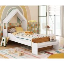 Cama Infantil com Cabeceira Casinha e Banco Lola 100% Mdf Espresso Móveis Branco Brilho/Branco Brilho/Amêndoa Cama Infantil com Cabeceira Casinha e Banco Lola 100% Mdf Espresso Móveis Branco Brilho/Branco Brilho/Amêndoa