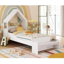 Cama Infantil com Cabeceira Casinha e Banco Lola 100% Mdf Espresso Móveis Branco Brilho Cama Infantil com Cabeceira Casinha e Banco Lola 100% Mdf Espresso Móveis Branco Brilho