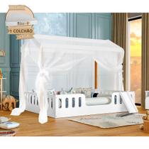 Cama Infantil com Colchão Casal Ágatha /amêndoa com Escorregador e Voal Branco - Divaloto - Branca Cama Infantil com Colchão Casal Ágatha /amêndoa com Escorregador e Voal Branco - Divaloto - Branca