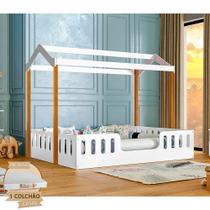 Cama Infantil com Colchão D28 Casal Ágatha Branca/amêndoa com Escorregador e Voal Branco - Divaloto