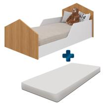 Cama Infantil com Colchão e Grades de Proteção Branco Nature Shop JM