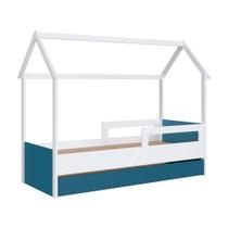 Cama Infantil Com Colchão Montessoriana Branca e Azul