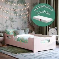Cama Infantil com Colchão Montessoriana Encanto Solteiro com Grade Lateral Mini Cama em MDF para Quarto Infantil Moderna Cama Infantil com Colchão Montessoriana Encanto Solteiro com Grade Lateral Mini Cama em MDF para Quarto Infantil Moderna