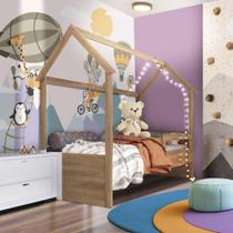 Cama Infantil com Colchão Solteiro - Casinha Aveiro Oak