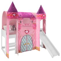 Cama Infantil com Escorregador Barraca 2 Torres e LED Castelo Princesa P13 Branco/Rosa - Mpozenato