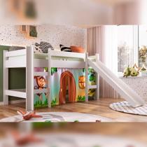 Cama infantil com Escorregador e Cortina para Menino Menina - Completa Móveis QI