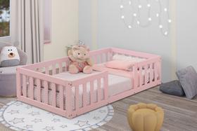 Cama Infantil com Grade Bia Rosa + Colchão