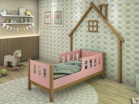 Cama Infantil Com Grade Lateral Moldura de Casinha Rosa Cama Infantil Com Grade Lateral Moldura de Casinha Rosa