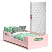 Cama Infantil Com Grade Proteção E Colchão Rosa