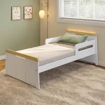 Cama Infantil com Led e Kit Grade de Proteção Petit Casatema Madeiraoriginals Branco/Mel Cama Infantil com Led e Kit Grade de Proteção Petit Casatema Madeiraoriginals Branco/Mel