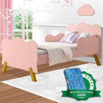 Cama Infantil Com Proteção Lateral Nuvem Rose Angel Cambel Com Colchão Gazin