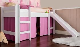 Cama Infantil Elevada C/ Escorregador Cortina Rosa - Branco