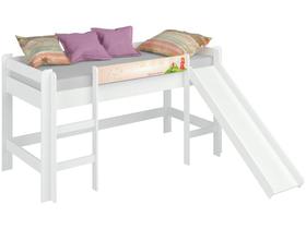 Cama Infantil Elevada C/ Escorregador Cortina Rosa - Branco