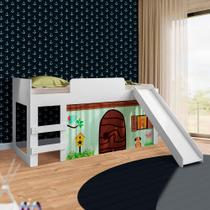 Cama Infantil Elevada Com Escorregador E Colchão Solteiro Branco Joyful Shop JM