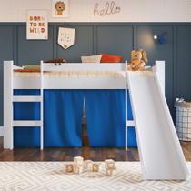 Cama Infantil Elevada com Escorregador e Cortina