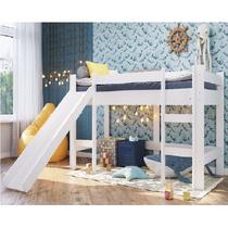 Cama Infantil Elevada com Escorregador Playground Branco