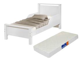 cama infantil estilo retro pés de madeira branco com colchão para quarto com proteção lateral