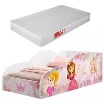 Cama Infantil Juvenil Adesivada Princesa e Colchão Branco Pronta Cor Branco