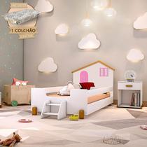 Cama Infantil Juvenil Belissima Rosa com Kit para Quarto Infantil e Design Funcional - Branco/nature