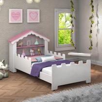 Cama Infantil Juvenil Magia Criança Castelo para Quarto de Meninas Branco e Rosa