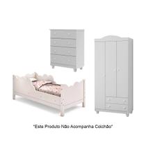 Cama Infantil Juvenil Nuvem Branco com Comoda e Guarda Roupa Lara Branco