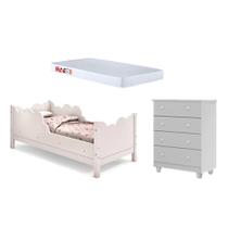 Cama Infantil Juvenil Nuvem Colchão Branco com Comoda Lara Branco