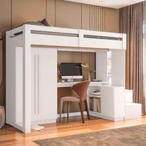 Cama Infantil Luare 5 Portas 2 Gavetas com Escrivaninha Branco - Pnr Móveis Cama Infantil Luare 5 Portas 2 Gavetas com Escrivaninha Branco - Pnr Móveis