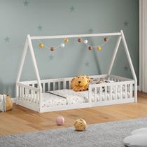 Cama Infantil Madeira Branco Grade Montessori Casinha de Chão Nicolas Cama Infantil Madeira Branco Grade Montessori Casinha de Chão Nicolas