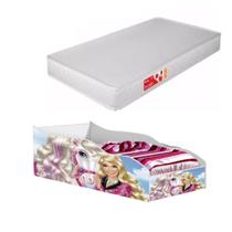 Cama Infantil Mini Carro Barbie Aventura De Cavalos Para Quarto Criança Com Colchão E Base Lateral Inclusos