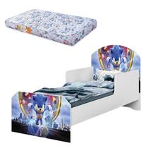 Cama Infantil Mini Com Colchão Menino Adesivada Sonic Branco