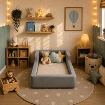 Cama Infantil Montessori com Colchão Incluso Revestido em Suede Estrutura Baixa para Quarto de Criança Confortável e Moderna Espuma D28