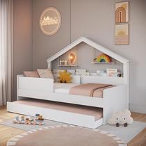 Cama Infantil Montessori de Solteiro 188x88cm em MDP com Cabeceira Estilo Casinha e Cama Auxiliar