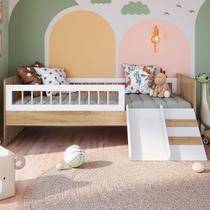 Cama Infantil Montessoriana Affetto com Escada e Escorregador Aveiro Oak/Branco - Completa Móveis