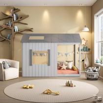 Cama Infantil Montessoriana Cabana Pkolino Off White/Cinza Claro