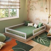 Cama Infantil Montessoriana Casal Com Colchão Aveiro Oak Branco Fada Completa Móveis